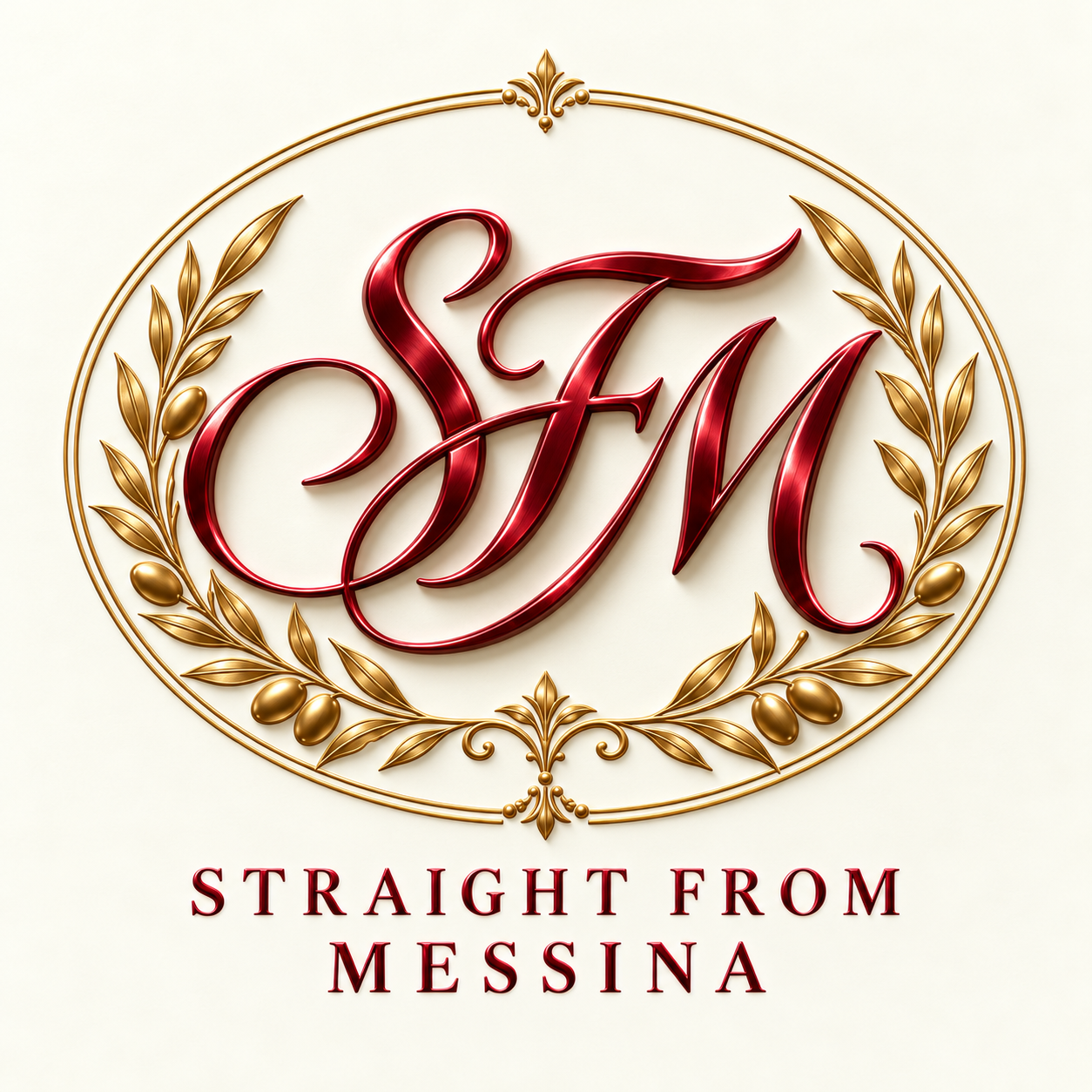 Straight From Messina — SFM gold olive wreath logo